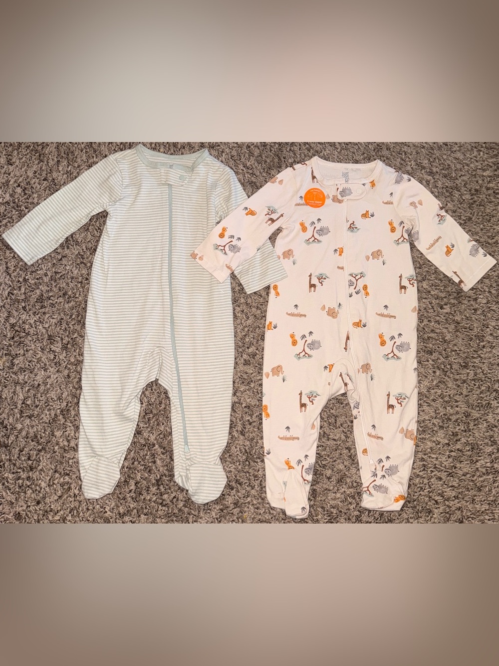 Carter's Safari Print & Mint Stripe Footed One-Pieces